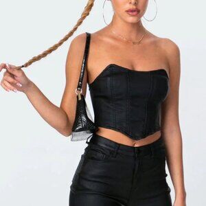 Edikted Faux Leather Tube Top w/ Back Button Closure – Size S